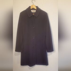Kristen Blake Studio Collection Midnight Blue Virgin Wool Blend Long Trench Coat